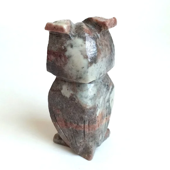 Marbled Owl Soap Stone Vintage Natural Toned Marbled Owl Figurine 3" Tall - Picture 7 of 12